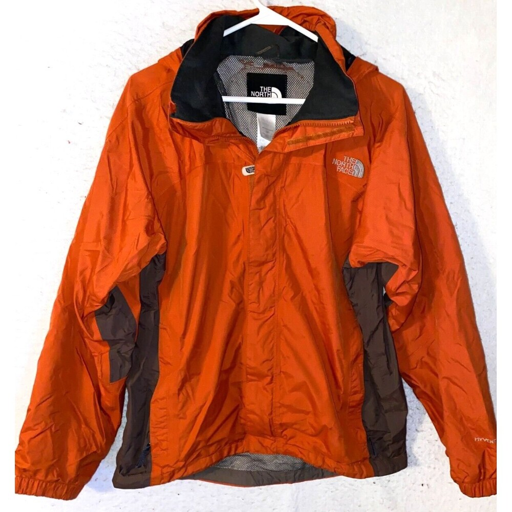 North Face Hyvent Jacket Men's S Windbreaker Rain Coat Rust Orange Full Zip Hood